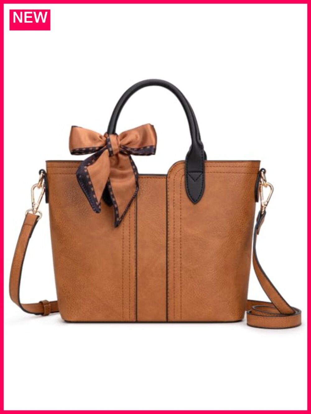 Vegan Leather Satchel Tote Crossbody Purse Detachable Strap